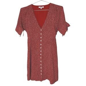 Madewell Silk Button Front Mini Dress In Park Picnic Red Sz 2 Ditsy Floral